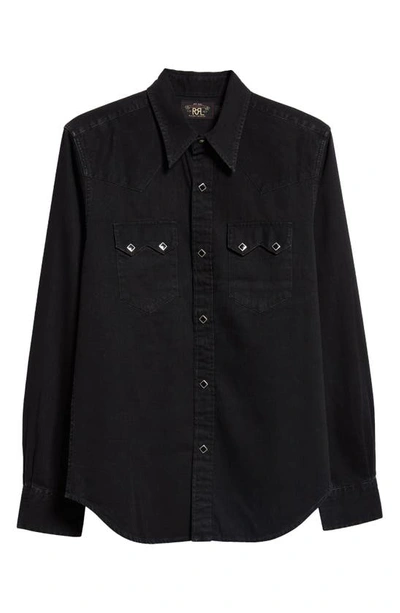 Double Rl Slim Fit Denim Western Snap-up Shirt In Black