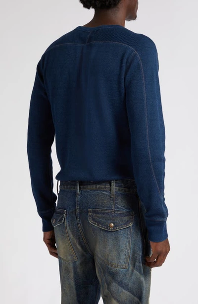 Shop Double Rl Long Sleeve Double Knit T-shirt In Rinsed Blue Indigo