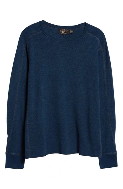 Shop Double Rl Long Sleeve Double Knit T-shirt In Rinsed Blue Indigo