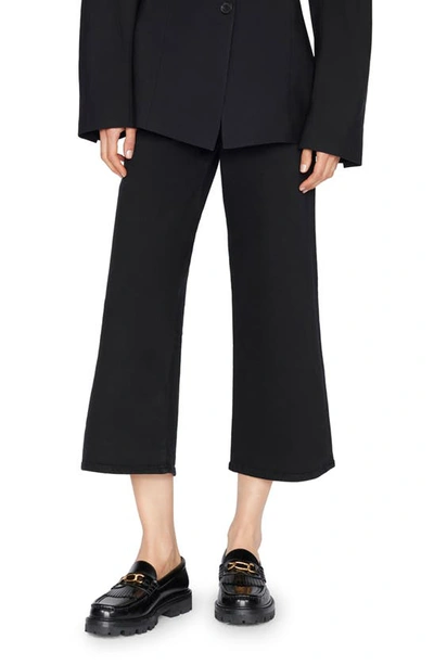 Frame Cotton Blend Jet Set Wide Leg Cropped Jeans In Sheen Noir In Sheen Noir