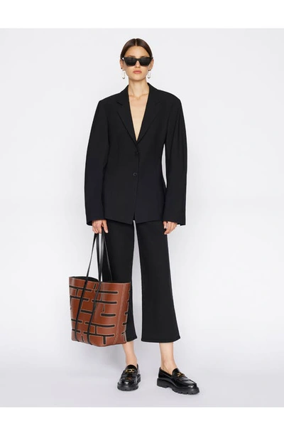 Frame Cotton Blend Jet Set Wide Leg Cropped Jeans In Sheen Noir In Sheen Noir