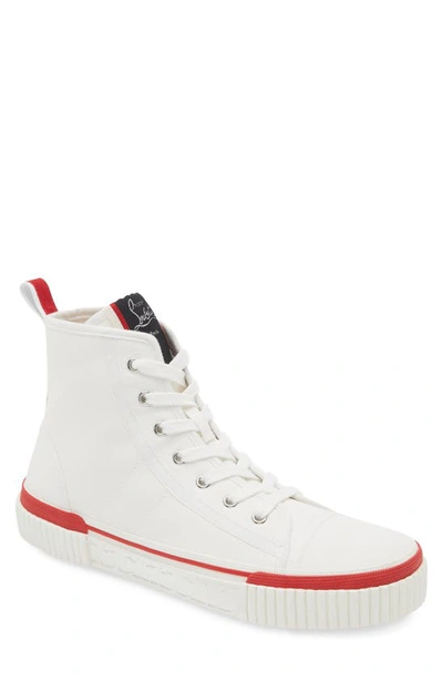 Shop Christian Louboutin Pedro Olona Flat High Top Sneaker In Wh01 White