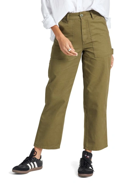 Shop Brixton Alameda Wide Leg Utility Pants In Military Olive