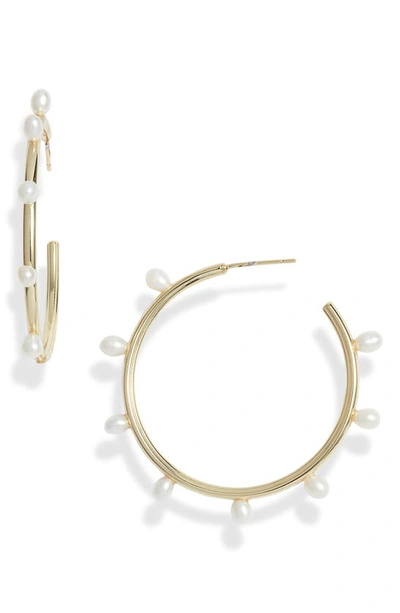 Shop Kendra Scott Leighton Freshwater Pearl Hoop Earrings In Gold White Pearl
