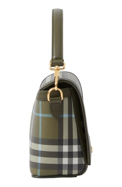 Shop Burberry Small Note Check & Leather Crossbody Bag In Olive Green