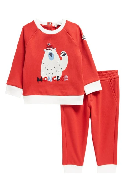 Shop Moncler Kids' Logo Sweatshirt & Joggers Set In Red