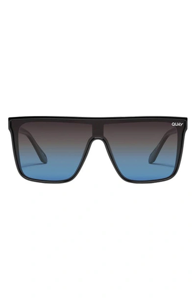 Shop Quay Nightfall Polarized Shield Sunglasses In Black Blue Mirror Polarized