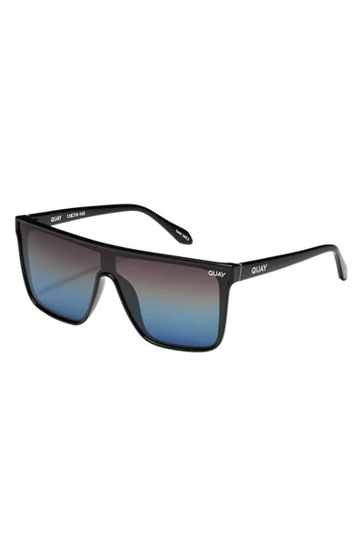 Shop Quay Nightfall Polarized Shield Sunglasses In Black Blue Mirror Polarized