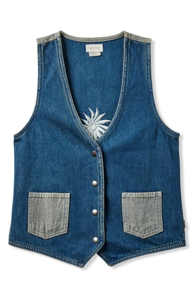Shop Brixton Frisco Flower Embroidered Denim Vest In Two Tone Indigo