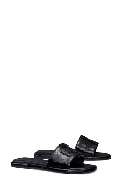 Shop Tory Burch Double-t Leather Sport Slide Sandal In Perfect Black
