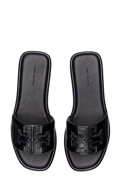 Shop Tory Burch Double-t Leather Sport Slide Sandal In Perfect Black