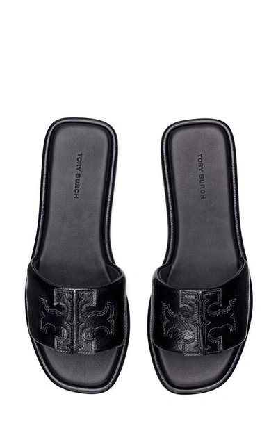 Tory Burch Ines Logo-patch Slides In Perfect Black