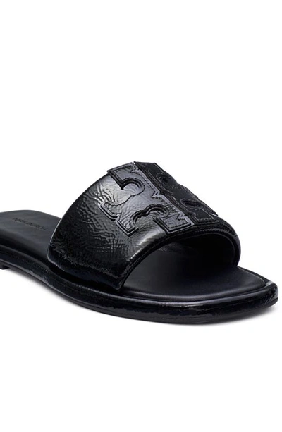 Tory Burch Ines Logo-patch Slides In Perfect Black