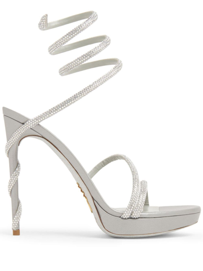 Shop René Caovilla Margot Crystal 120mm Platform Sandals In Silver