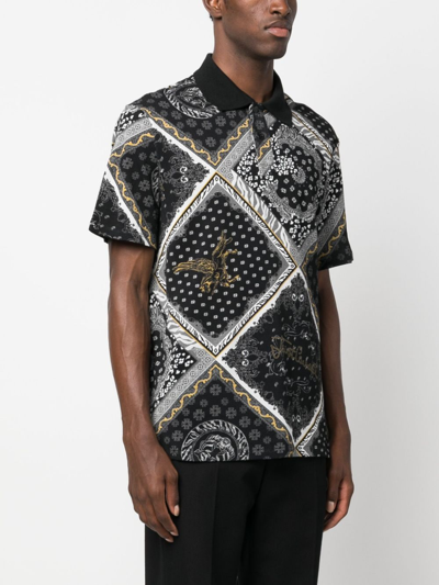 Shop Just Cavalli Paisley-print Cotton Polo Shirt In Black