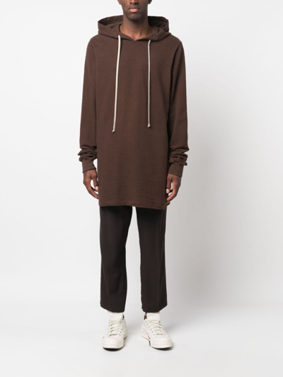 Shop Rick Owens Extra-long Sleeve Cotton Hoodie In Brown