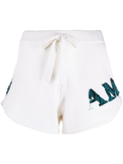 Shop Amiri Logo-embroidered Cotton-blend Track Shorts In White
