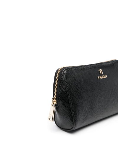 Furla Medium Camelia Leather Make Up Bag In Black