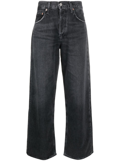 Shop Agolde High-rise Wide-leg Jeans In Black