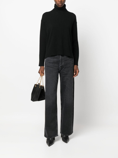 Shop Agolde High-rise Wide-leg Jeans In Black