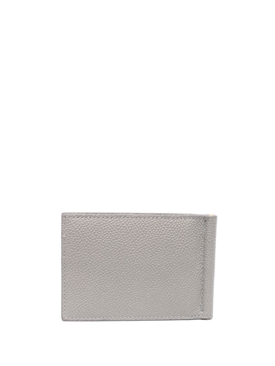 Shop Thom Browne Money Clip Leather Wallet In Grey