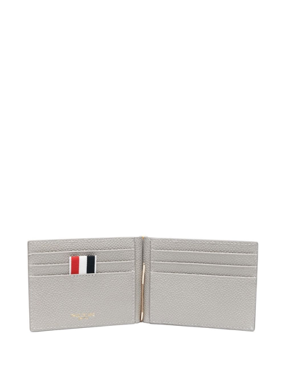 Shop Thom Browne Money Clip Leather Wallet In Grey