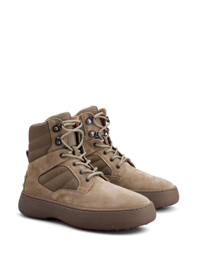 Tod's Panelled Lace-up Suede Boots In Neutrals