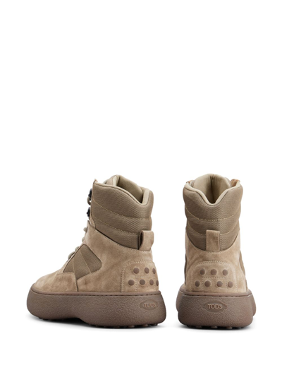 Tod's Panelled Lace-up Suede Boots In Neutrals