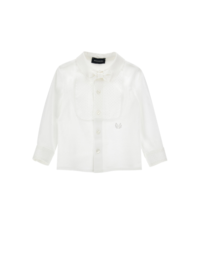 Shop Monnalisa Piquet Shirt With Bow Tie In Cream