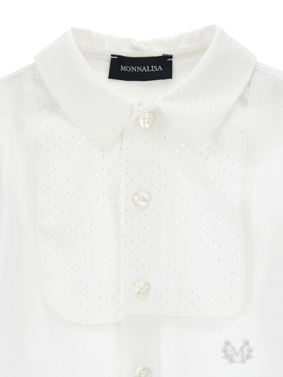 Monnalisa Piquet Shirt With Bow Tie In Cream