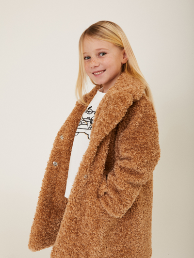 Monnalisa Plush Coat In Beige