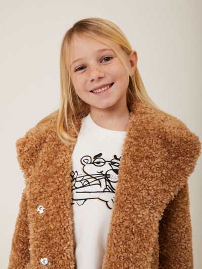 Monnalisa Plush Coat In Beige
