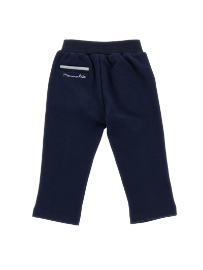 Shop Monnalisa Fleece Trousers With Contrasting Welt In Dark Blue