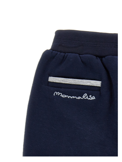 Shop Monnalisa Fleece Trousers With Contrasting Welt In Dark Blue
