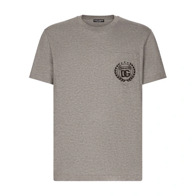 Shop Dolce & Gabbana Cotton T-shirt With Embroidered Logo In Melange_grey