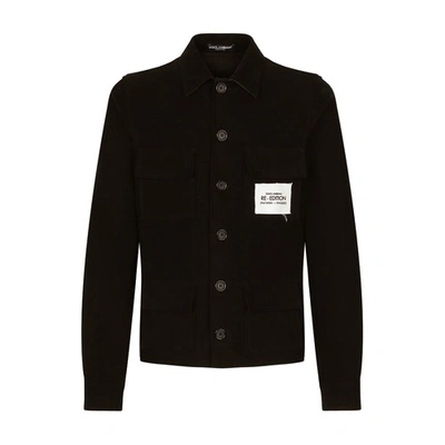 Shop Dolce & Gabbana Multi-pocket Stretch Corduroy Sports Shirt In Black