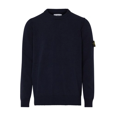Shop Stone Island Round Neck Sweater With Logo Patch In Navy_blue