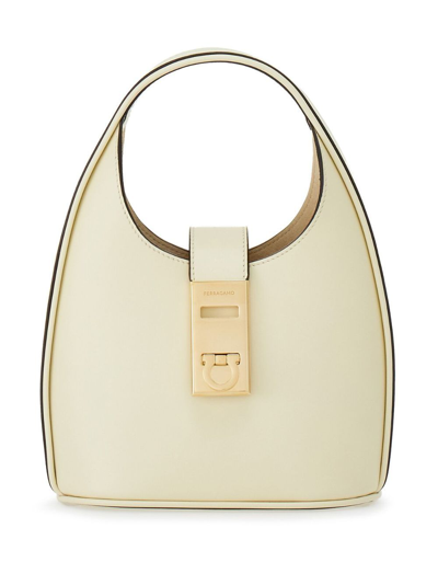 Shop Ferragamo White Gancini Leather Mini Bag