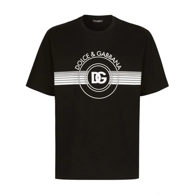Shop Dolce & Gabbana Cotton Interlock T-shirt With Logo Print In Black