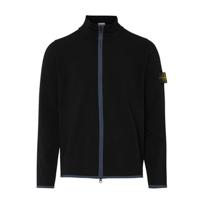 Shop Stone Island Zip-up Jacket With Logo Patch In Black