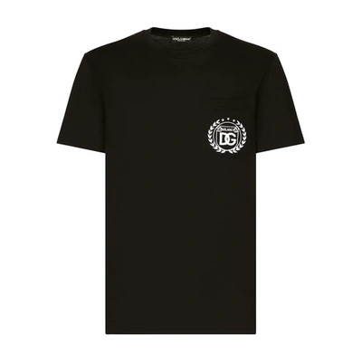 Shop Dolce & Gabbana Cotton T-shirt With Embroidered Logo In Black