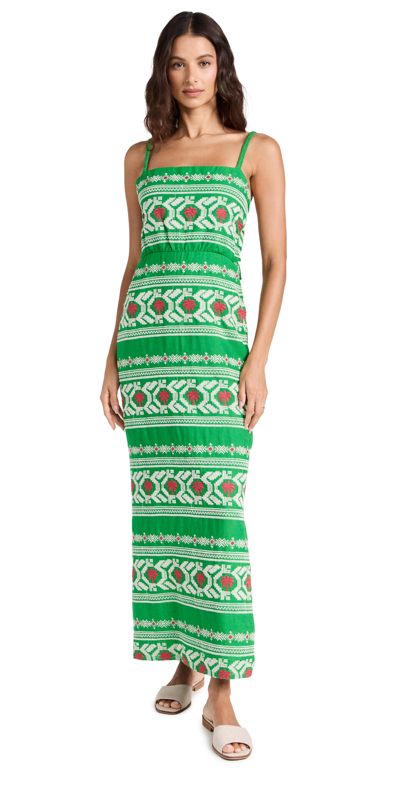 Shop Johanna Ortiz Riberea Maxi Dress Tropic Green/ecru/pink