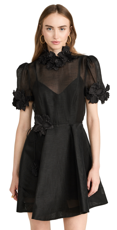 Shop Zimmermann Lift Off Flower Mini Dress Black