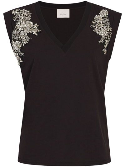 Shop Cinq À Sept Bella Crystal-embellished Sleeveless Top In Black