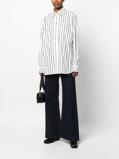 Shop Claudie Pierlot Striped Oversized Long-sleeve Shirt In White