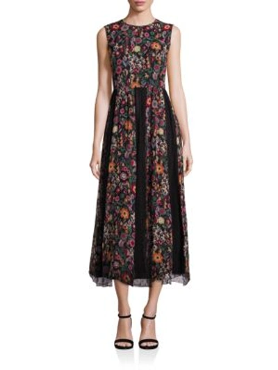 Red Valentino Crepe Floral Print Mid-length Dress In Multi