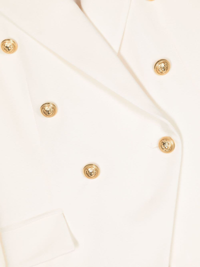 Shop Balmain Embossed-button Double-breasted Blazer In White