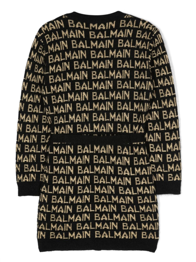 Shop Balmain Intarsia-knit Long-sleeve Cardigan In Black