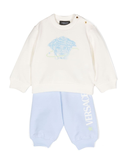 Shop Versace Logo-print Cotton Tracksuit Set In Blue