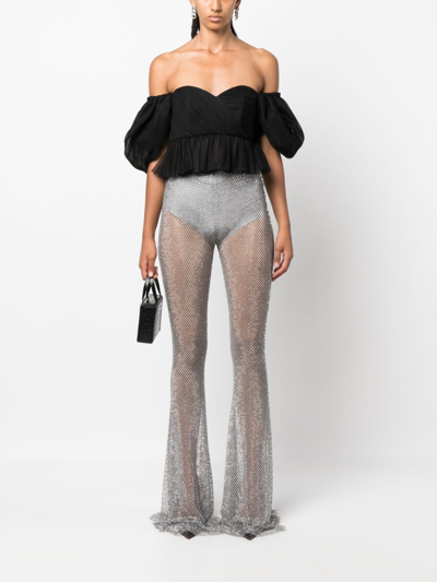 Shop Giuseppe Di Morabito Fishnet Palazzo Trousers In Silver